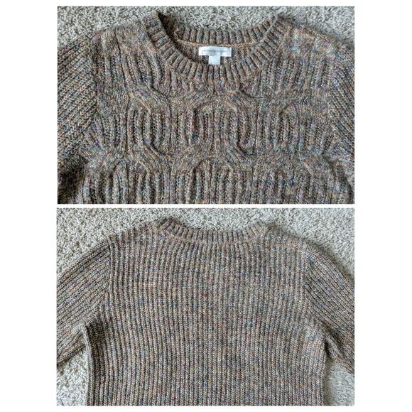 Christopher & Banks Chunky Knit Sweater L Brown Cotton Blend Rainbow Speckles - Picture 5 of 6